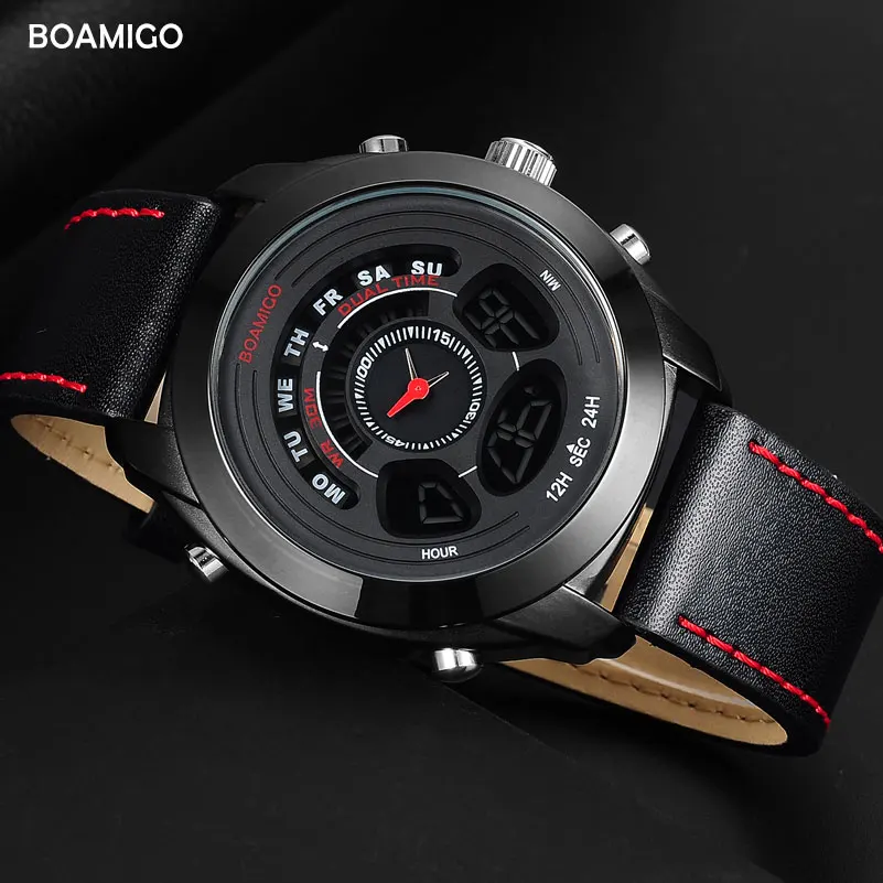 BOAMIGO Men Watch Sports Fashion Watch Waterproof Quartz Men Watch Mini Dial LED Digital Chronograph Multi Time Zone Relogio