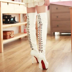 Oversized Super High Boots High Waterproof High Heels High Tube Night Dance Patent Leather Cross Strap Ladies Over-The-Knee Boot