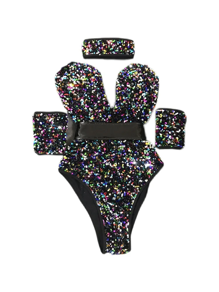 Pole Dancing Costume For Female Colorful Sequins Bodysuit Nightclub Singer Dancer Stage Show Dancewear Bar Rave Outfits VDB4179