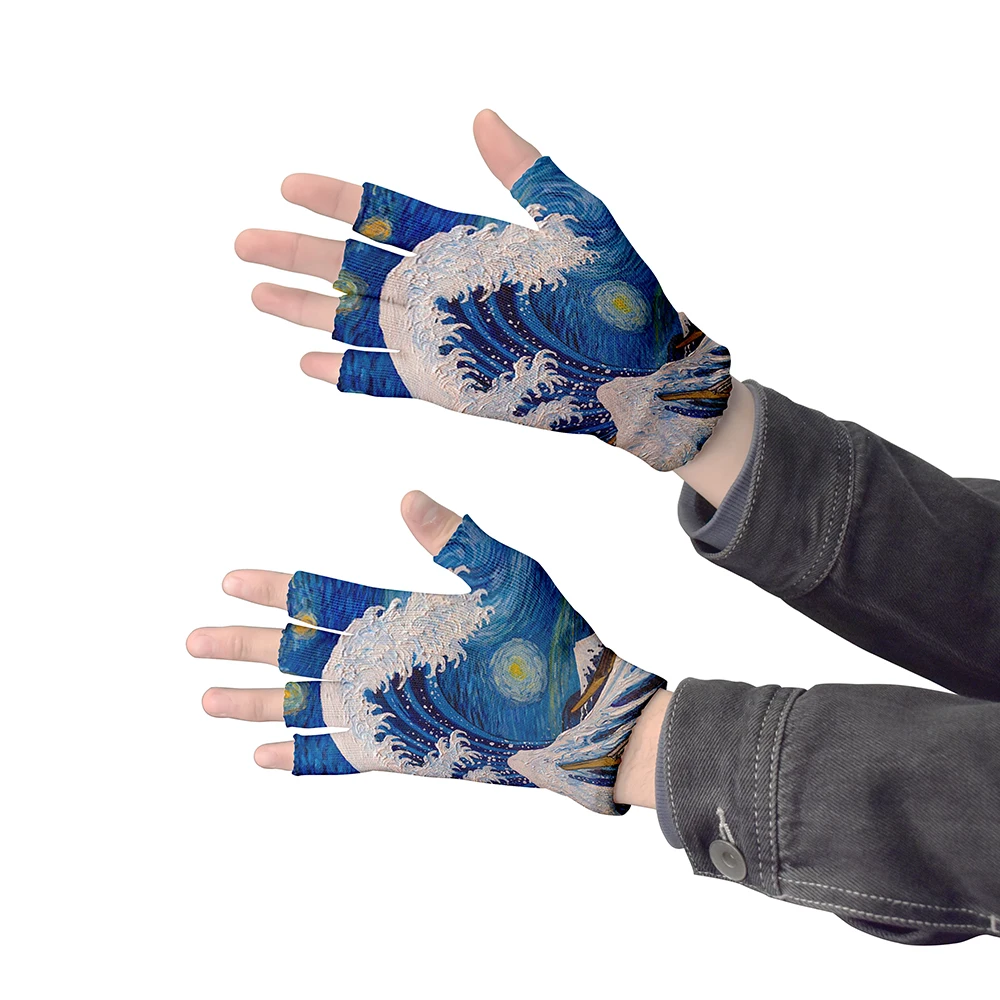 Art Knitting Gloves For Adult Half Finger Gloves Human Van Gogh Oil Painting Print CyclingTouch Screen Non-slip Wrist Gloves