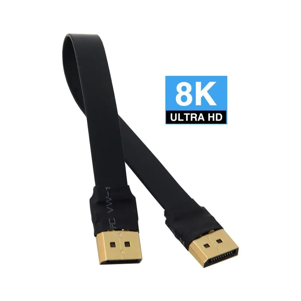 Displayport DP 4K 60hz Cable 0.2m Slim Flat Soft Active Male to Male Fast Transfer Ultra FHD