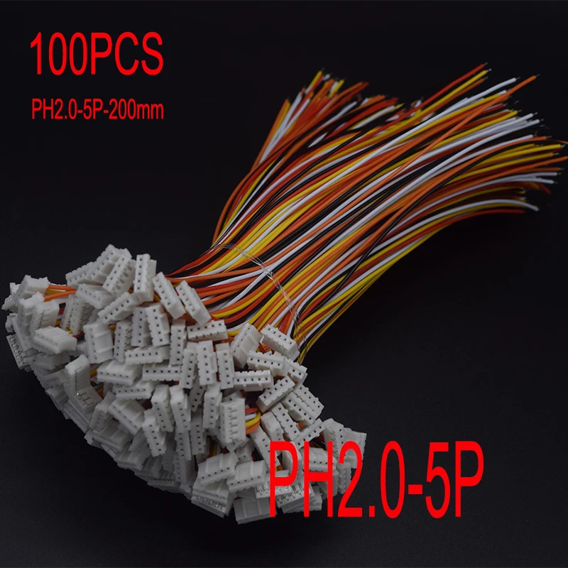 100PCS Mini Micro female PH 2.0 2.0mm 5-Pin 5PIN 5P Pin Connector plug with 200mm 26AWG Wires Cables