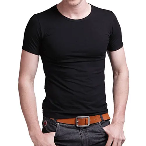 2025 Camiseta elástica con cuello en V para hombre, camiseta de manga corta de Color sólido para hombre, camisetas, medias de poliéster para hombre, camiseta ajustada para hombre