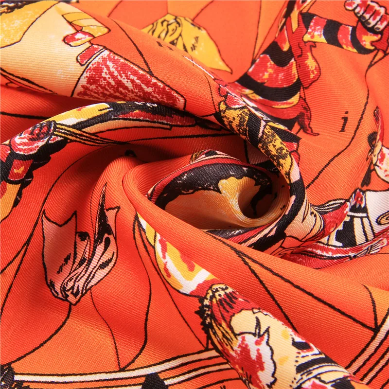 Manual Hand Rolled Twill Silk Scarf Women Indian Hopi Print Square Scarves Wraps Echarpes Silk Foulards Femme Bandana Hijab 90CM