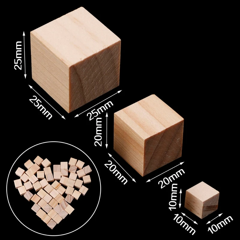 10/25/25mm Wooden Square Blocks Mini Cubes Embellishment for Woodwork Craft DIY