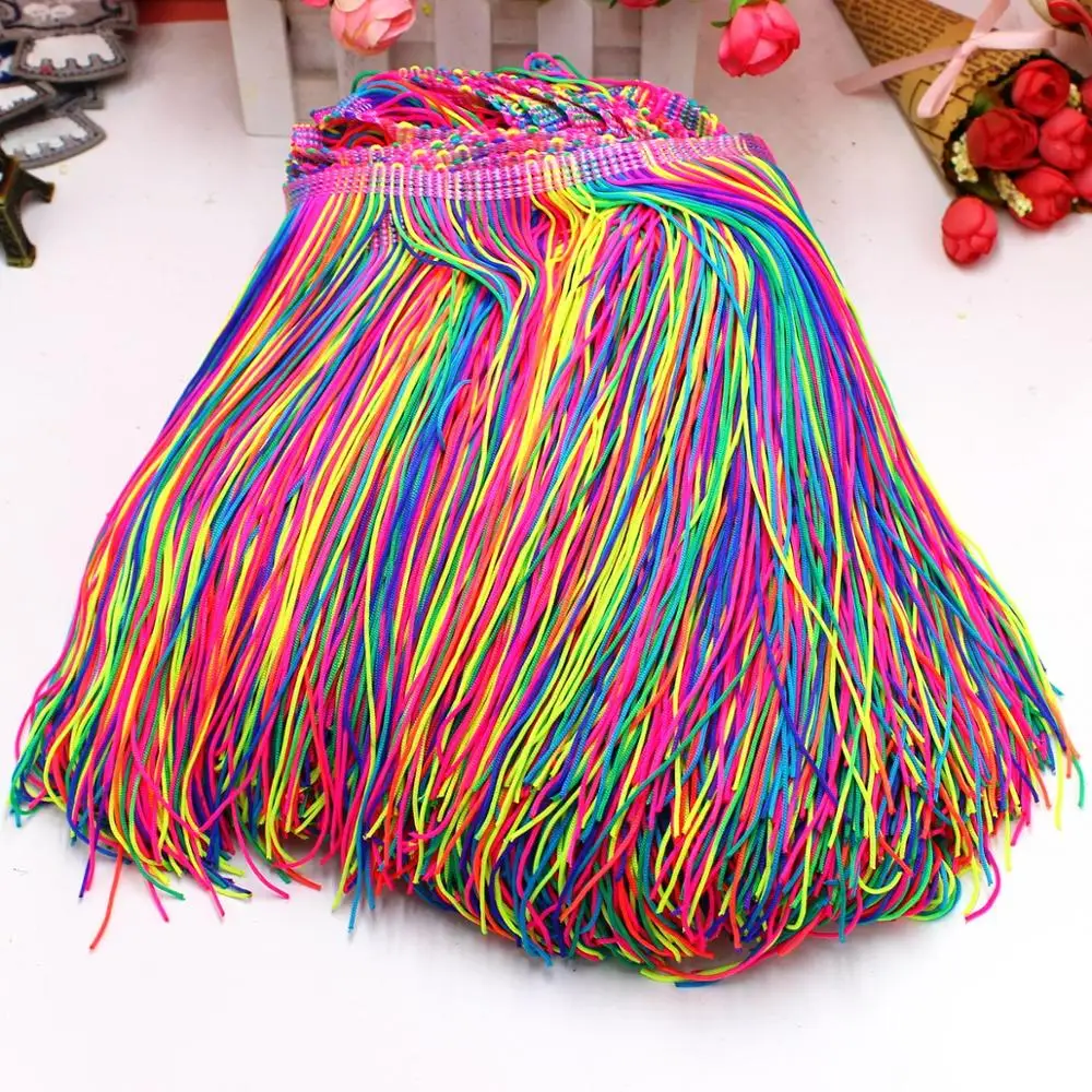 1 Yard Latin Fringe Tassel Rainbow Colored Nylon Latin Dress Trimming Dancewear Macrame Sewing Lace Fluro Double Band 20CM