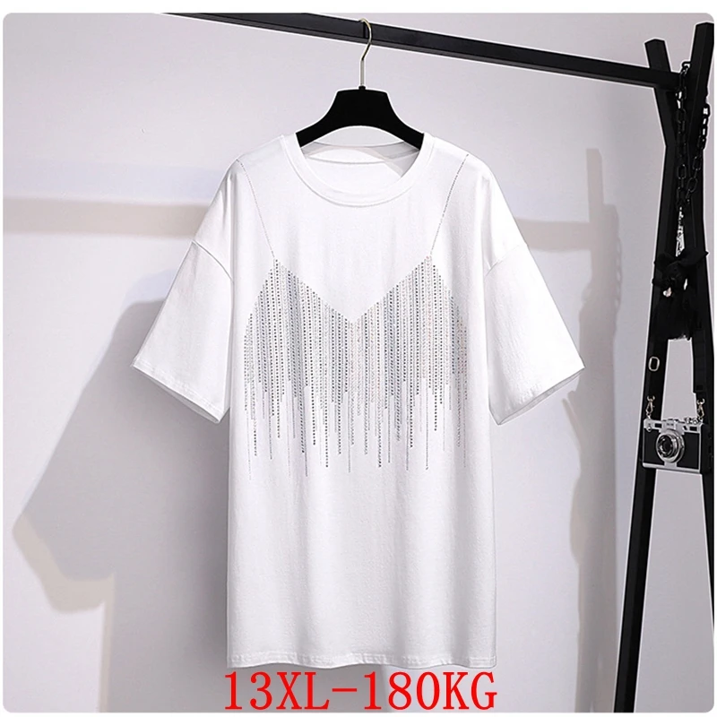 

large size women's T-shirt stitching color big size 8XL 9XL 10X 12XL13XL summer round neck short sleeve loose black big T-shirt