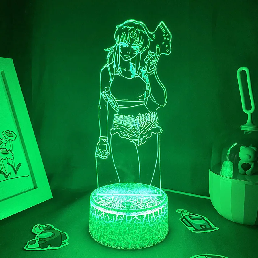 Anime Black Lagoon Revy 3D LED Neon Night Lights Birthday Gift for Friend Otaku Bedroom Table Decor Manga Black Lagoon Lava Lamp