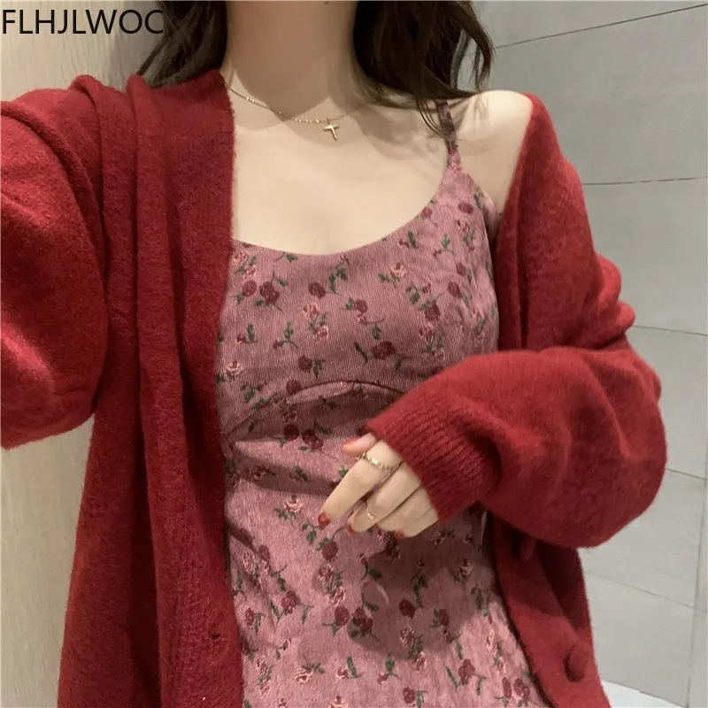 Chic Korea Feminine Vestidos Women New Year Red Matching Outfits Autumn Fall New Japan Girls Pink Long Cotton Corduroy Dress