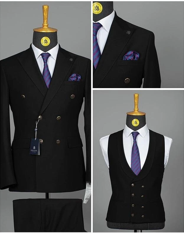 

2021 Latest Design Black Formal Double Breasted Men Suits Slim Fit Groom Tuxedos Wedding Party Suits For Men (Jacket+Pants+vest)