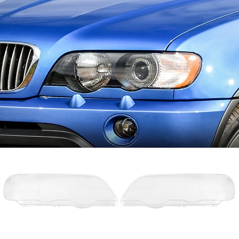 New2Pcs for -BMW X5 E53 2000-2003 Car Headlight Lens Cover Replacement Head Light Lamp Lampshade Glass Shell (Left+Right)