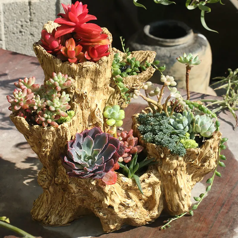 American Broken Root Shape Succulent Resin Flower Pot Outdoor Balcony Furnishing Crafts Garden Villa Vase Ornaments Decoration