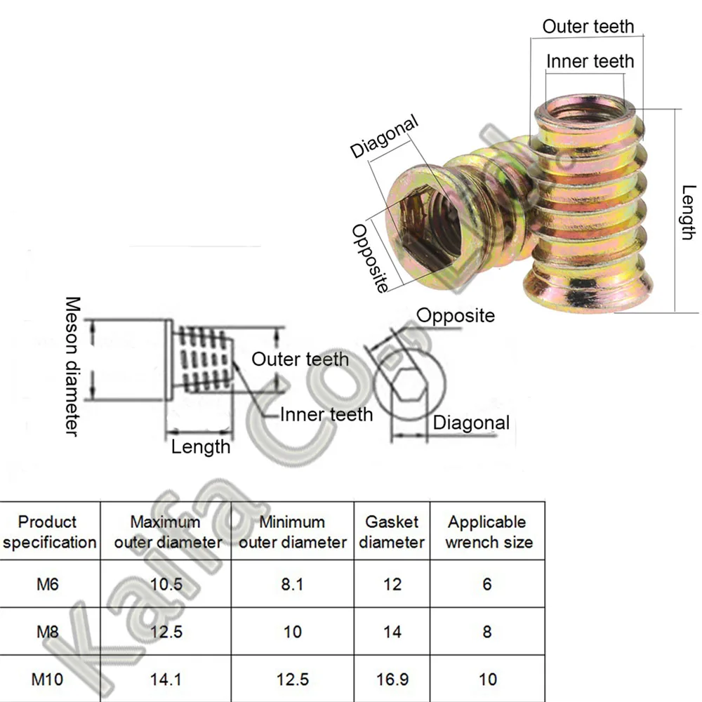 10PCS M6 M8 M10 Zinc Alloy Iron Inside Carbon Steel Hex Socket Drive Insert Nuts Threaded For Wood Furniture M6x10 M8x15 M10x20