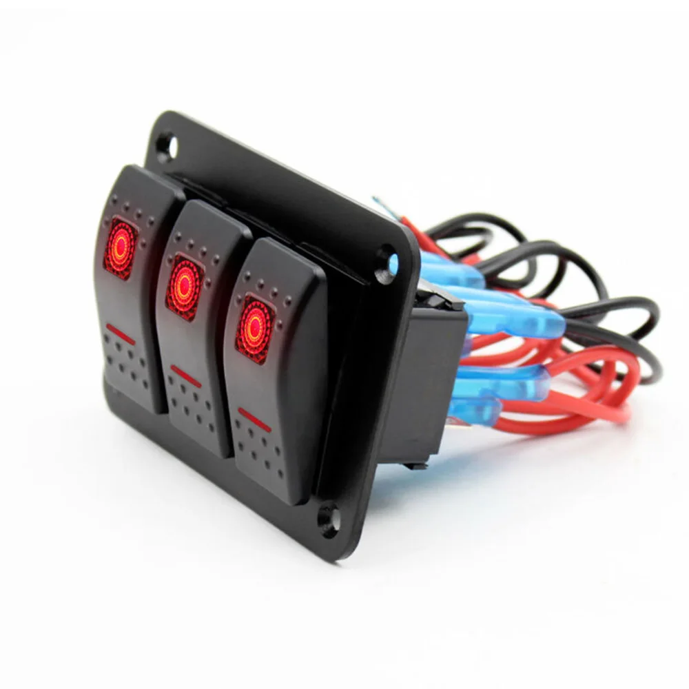 Waterproof 3 Gang LED Rocker Switch Panel Car Toggle Switch 12/24V Circuit Breaker Car Boat Marine Yacht RV Camper Truck Trailer