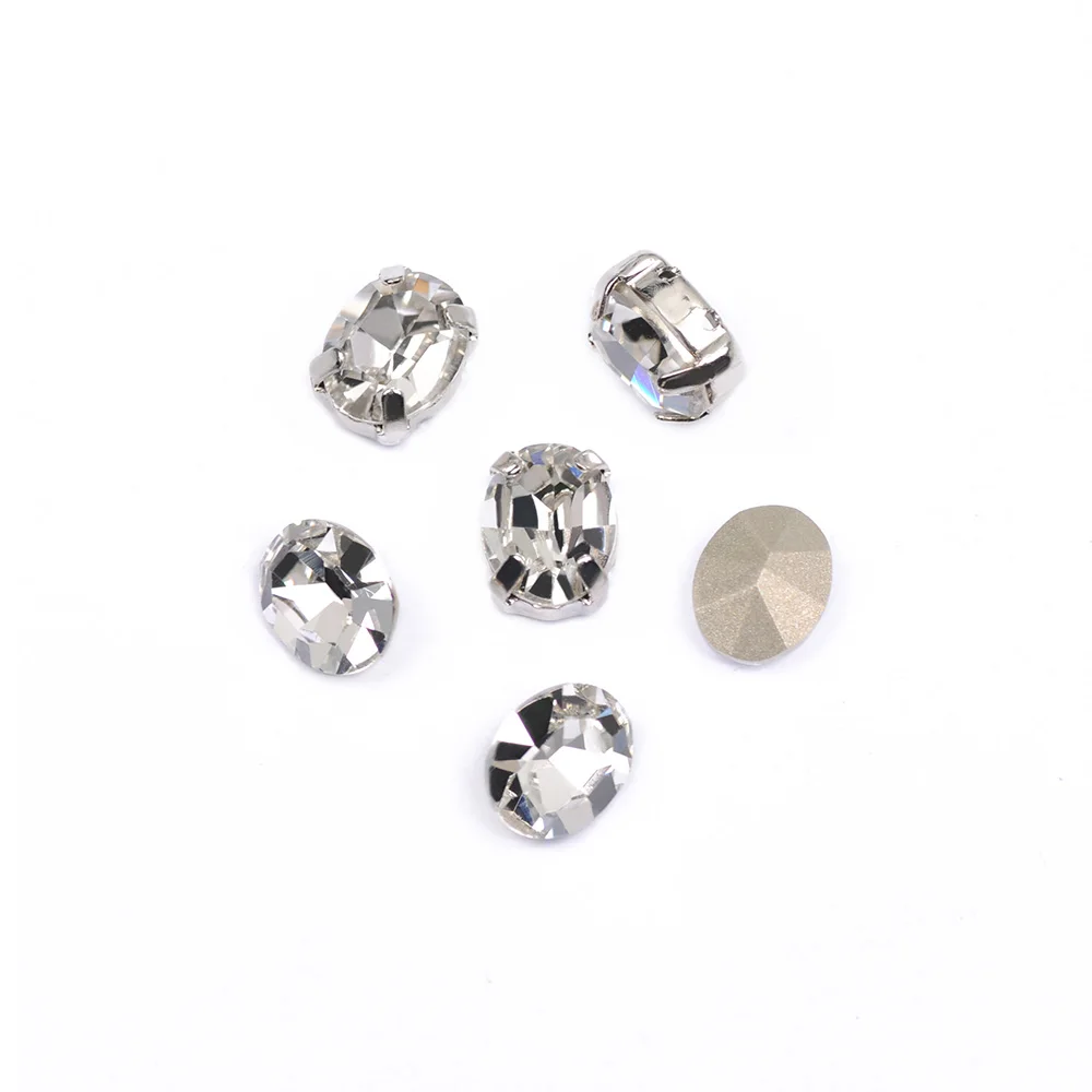 Clear Sewing Rhinestones With Claw Oval K9 Glass Crystal Material DIY Ornament Fancy Stones For Bags Dress Home Decoration