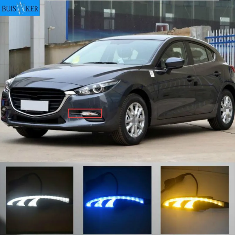 

2pcs DRL for Mazda 3 axela 2017 2018 12V LED car DRL Driving daytime running lights fog lamp with turn Signal style Relay