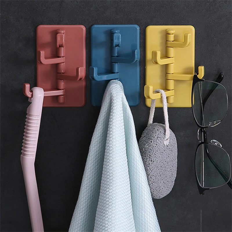 

New Rotatable Adhesive Hook Seamless Adhesive Strong Bearing Stick Hook Wall Hole-Free Hanger Bathroom Kitchen Four Racks Hooks