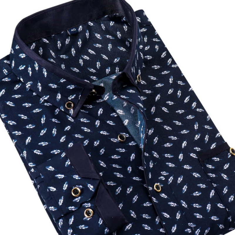 Camisa de manga larga con estampado para hombre, ropa informal de oficina, ajustada, para otoño, MY520, 2023