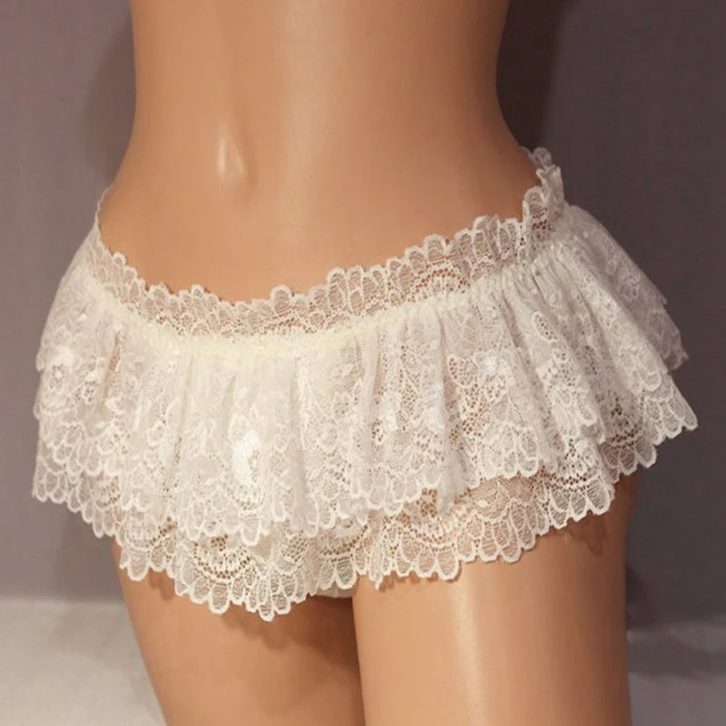 Sissy Lace Briefs Men Panties Thongs Ruffled Mini Skirt Crossdress Costume Panty Skirt Thongs Gay Male Sexy Underwear