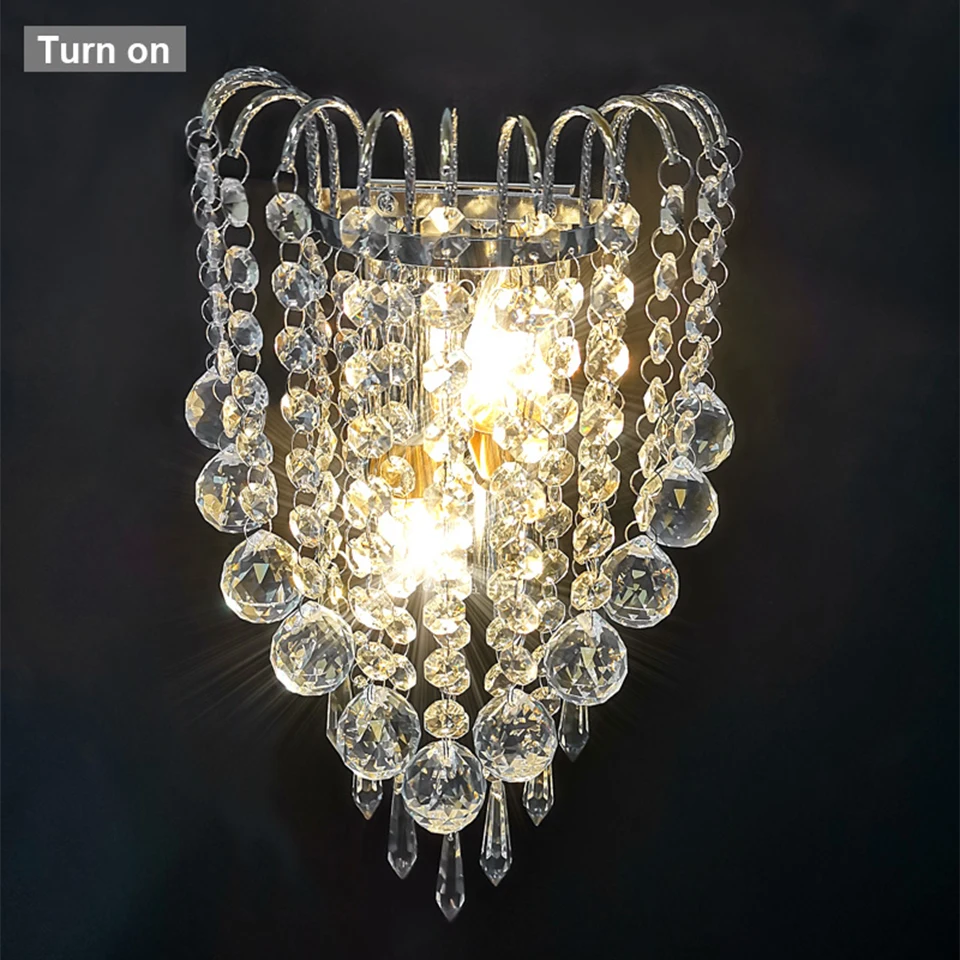 LED E14 Modern Crystal Mirror Stainless Steel Wall Lights OuXean Lamps Sconce Fixtures Lights for Hallway Bedside Living Room