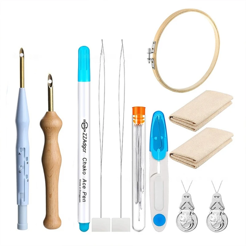 DIY niedokończony zestaw do haftowania przędzy Punch Needle drewniany uchwyt haft długopis nawlekacz igły tkaniny na haft krzyżykowy