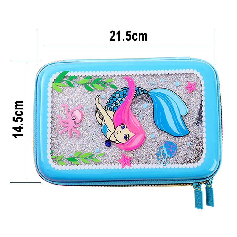 3D Cartoon Mermaid Quicksand Children Pencil Case EVA Drift Sand Kids Student Pen Stationery Box Cosmetic Storage Bag Organizer