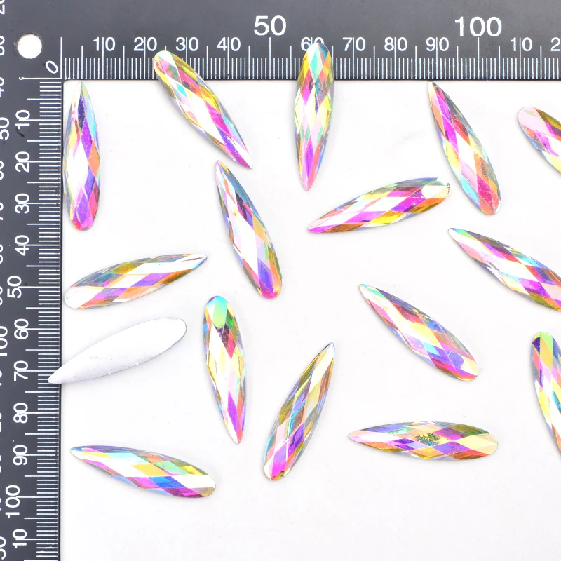 JUNAO 20Pcs 9*36mm Teardrop Strass Crystals Glitter Rhinestones Flat Back AB Colors Diamond Applique For Clothes Decoration