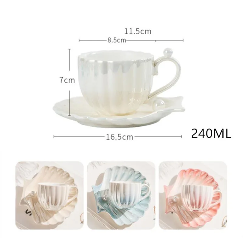 Creative Shell Coffee Cup and Saucer Set, Luxury Ceramic Mug, Top-grade Porcelain Tea Cup Gift, Cafe Party Drinkware Gift