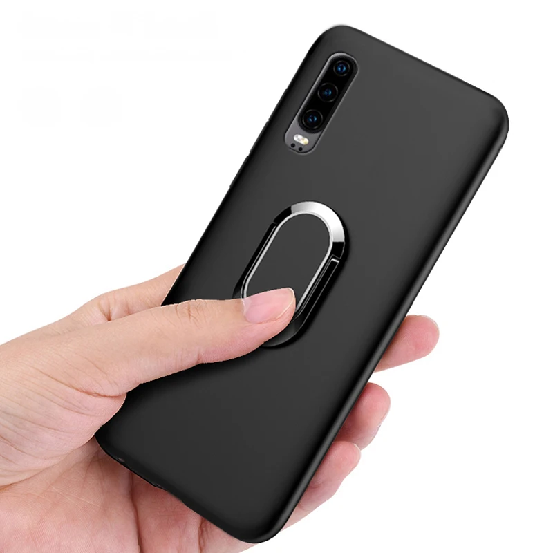 Cover For Huawei P30 Case ELE-L09 ELE-L29 Red Blue Black Classic Finger Ring 360 Degree Rotation Soft Silicon