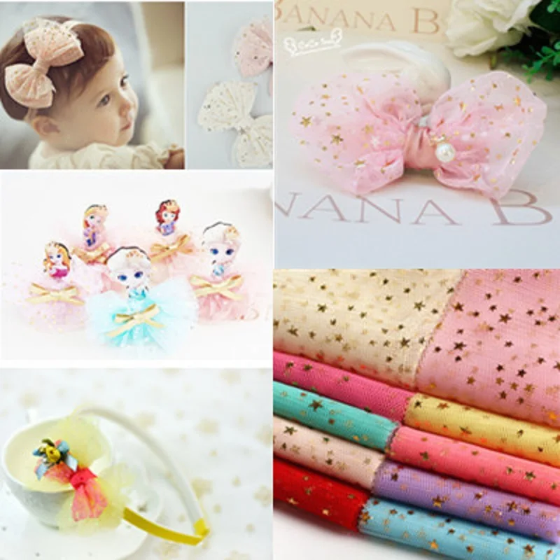 6cm Bronzing Stars Tulle Rolls Handmade DIY Children\'s Hair Ornament Accessories Material Ribbon Tul Cloth Bow Jewelry Supplies