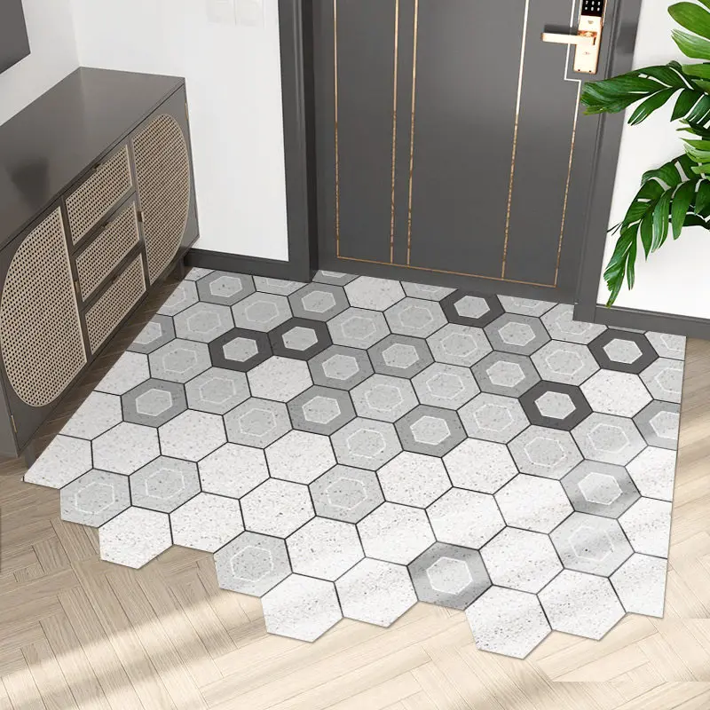 

Nordic Simplicity Hexagonal Geometry Cuttable PVC Floor Mat Household Hallway Entrance Porch Mat Carpet Non-slip Dust Door Mat