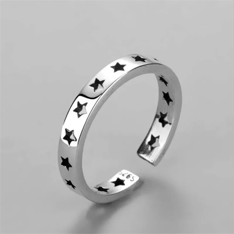 New Arrival Retro Distressed Five-pointed Star 925 Sterling Silver Jewelry Simple Temperament Lucky Hollow Star Rings TYB436
