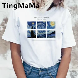 Aesthetic Van Gogh T Shirt Women Kawaii Cartoon Cute Grunge T-shirt Vintage Starry Night Graphic Tees Ulzzang Streetwear Female