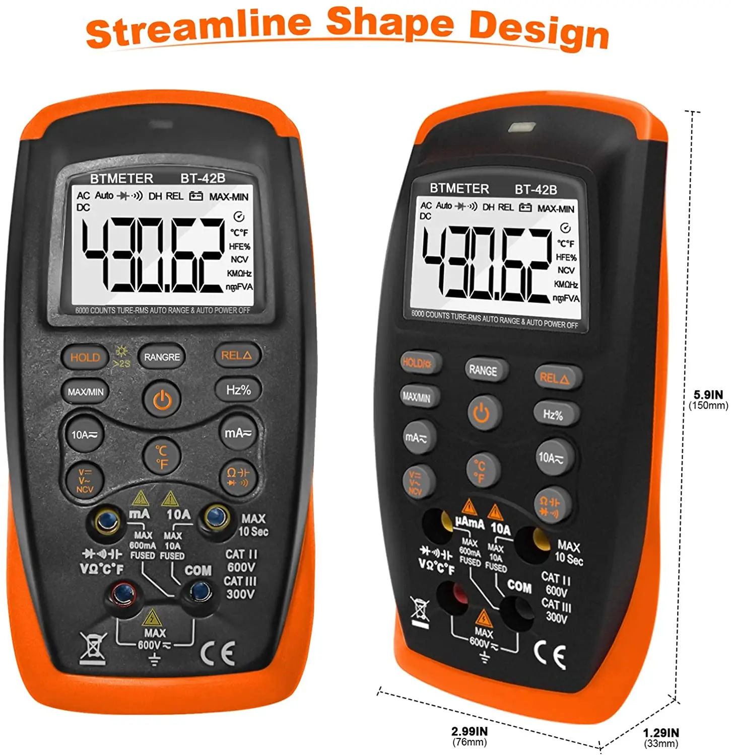 Digital Auto-Ranging Multimeter 6000 Counts for DC/AC Volt Resistance Temperature With Diode Test Continuity Buzzer 'C/'F