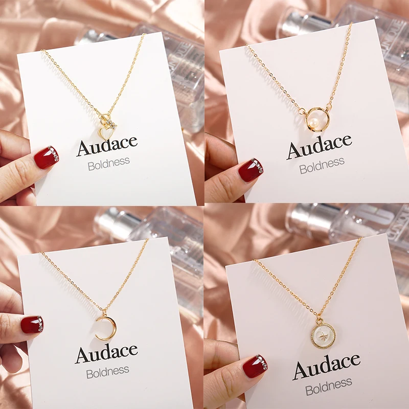 Gold Color Geometric Double Circle Pendant Necklace For Women Minimalism New Design Irregular Clavicle Chain Necklace Jewelry