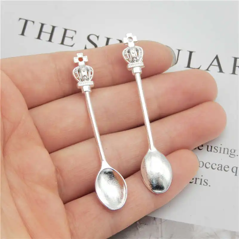 Julie Wang 12PCS Spoon Charms Crown Alloy Tableware Bright Silver Color Earrings Bracelet Jewelry Making Accessory