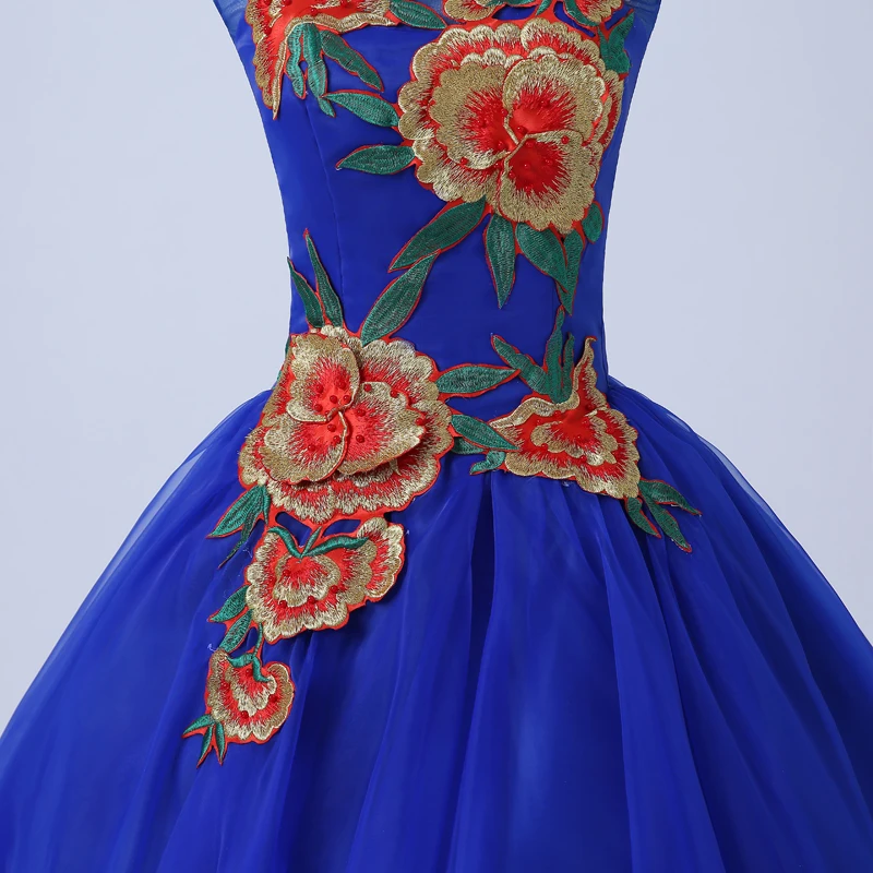 Vestido de baile floral bordado nobre, vestido de baile elegante de baile para festa nobre