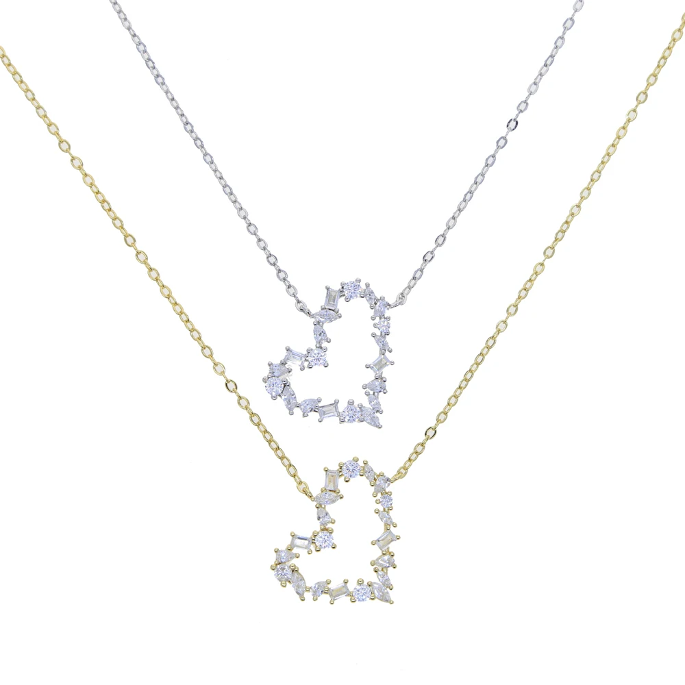 Iced Out Bling 5A Cubic Zirconia CZ Heart Charm Pendant Necklace High Quality