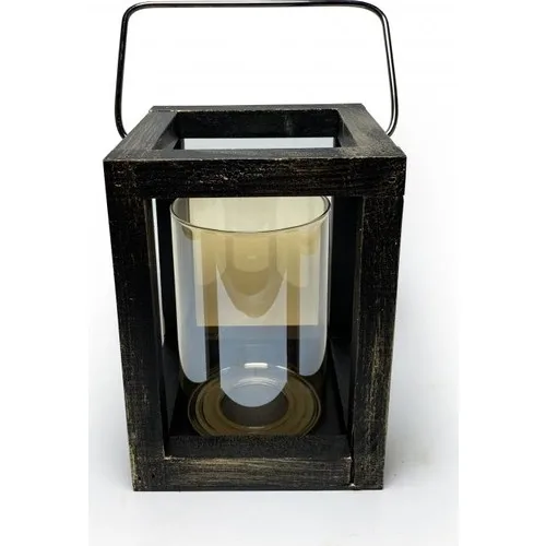 Folk Bookstore Medium Wood Black Gold Foil Lantern Candle Holder