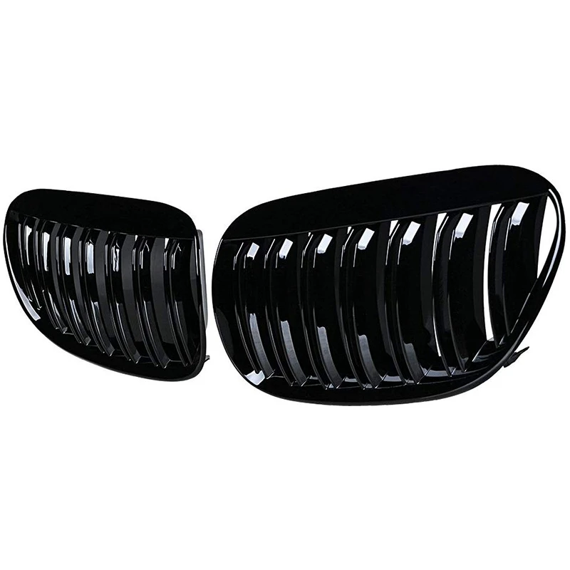 Glossy Black Double Line Front Hood Kidney Grille Grill for 2004-2010 E63 E64 6-Series M6 Coupe Convertible