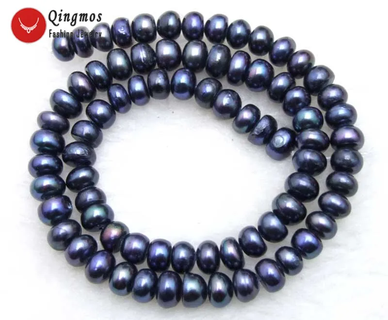 

Qingmos 8-9mm Natural Freshwater Flat Round Black Pearl Beads for Jewelry Making DIY Necklace Bracelet Loose Strand 14" los587