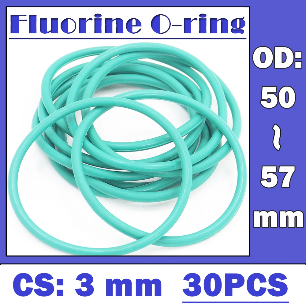 CS3mm FKM Rubber O RING OD 50/51/52/53/54/55/56/57*3 mm 30PCS O-Ring Fluorine Gasket Oil seal Green ORing