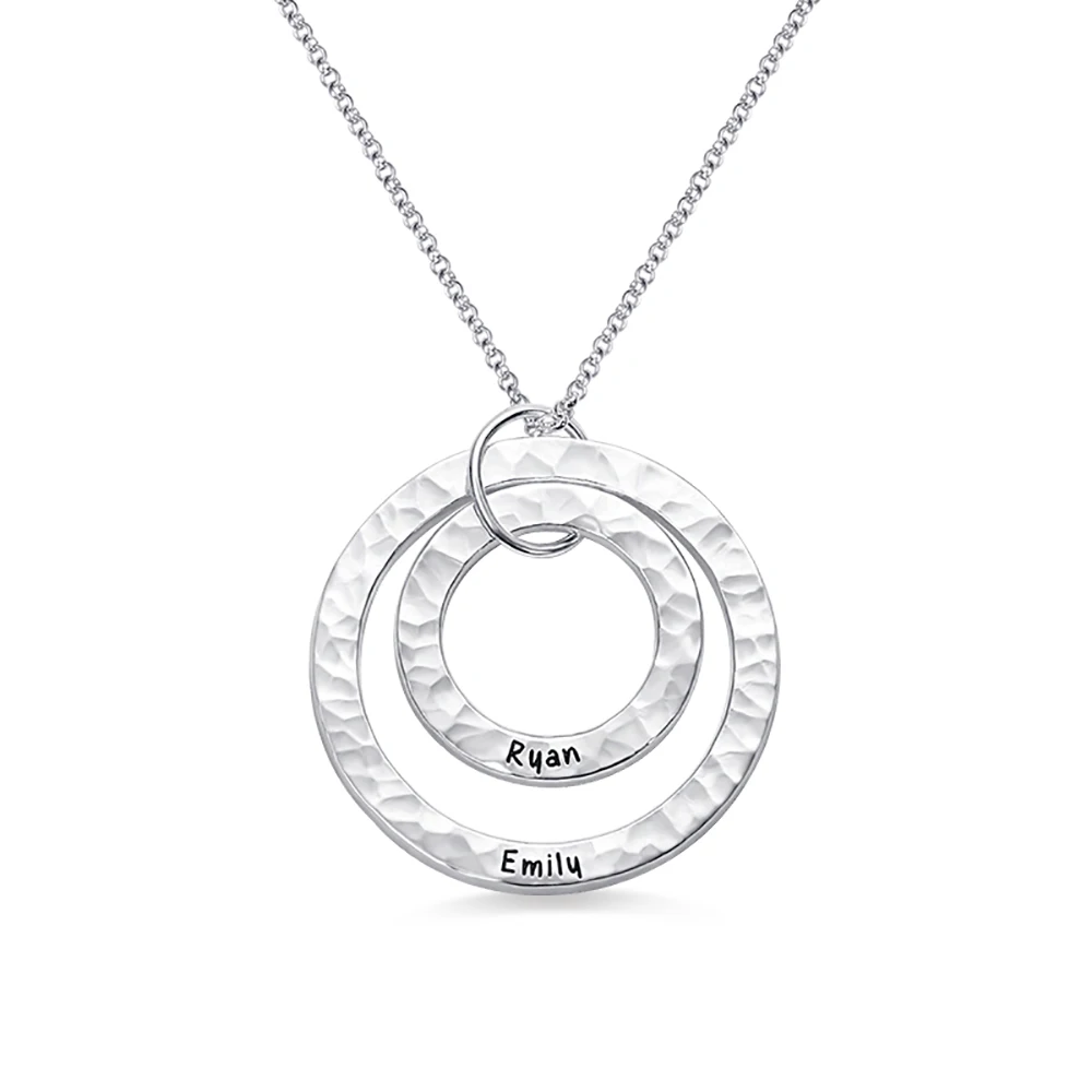 Uonney  Dropshipping Personalized Engraved Hammered Layer Circle Necklace Fashion Women Name Circle Necklace Memorable Gift