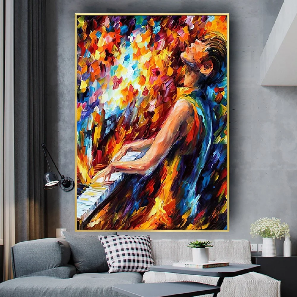 Handmade Electronic Pianist Modern Playing Art Oil Paintings Jazz Music Room Bar Ktv Canvas High Quality Living Room Wall Decor