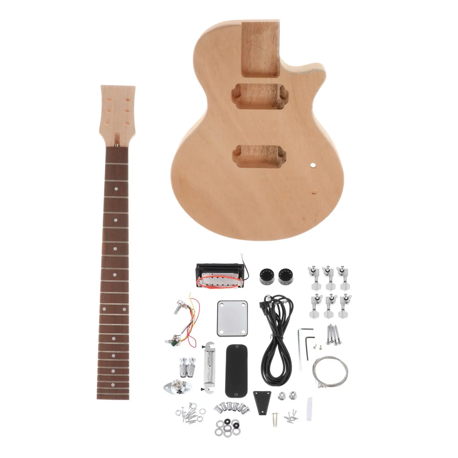 Unfinished Electric Guitar Kit Mahogany Body & Neck Rosewood Fingerboard Instrument Replacement for Guitar Lovers