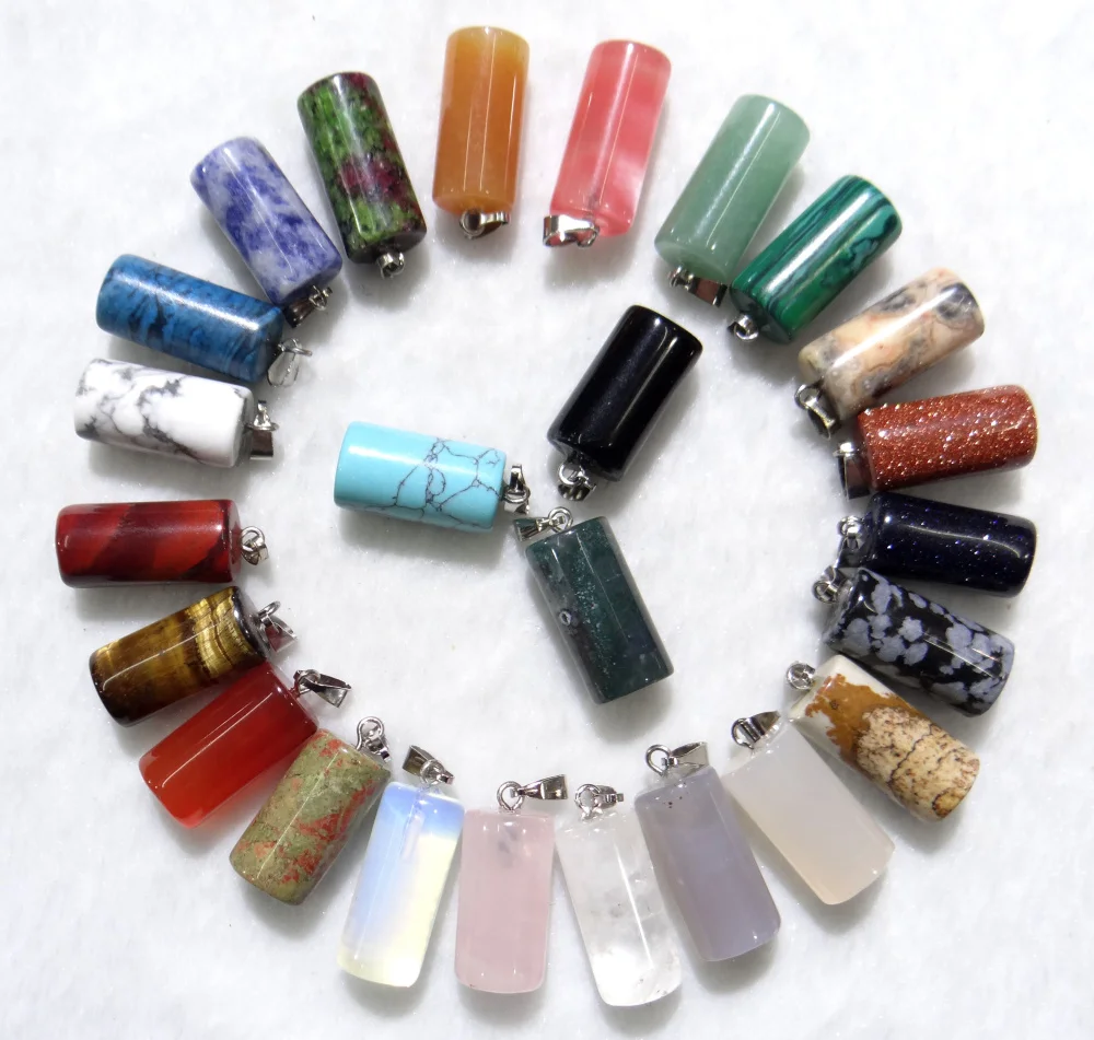 

natural stone tiger eye Quartz crystal Turquoises Opal Cylinder charm pendants for Diy jewelry making Necklace Accessories50pcs