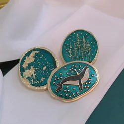 Vintage Design Whale Falling Ocean Forest Night Sky Earth Brooch Small Cute Animal Pin Badge Brooches Gift