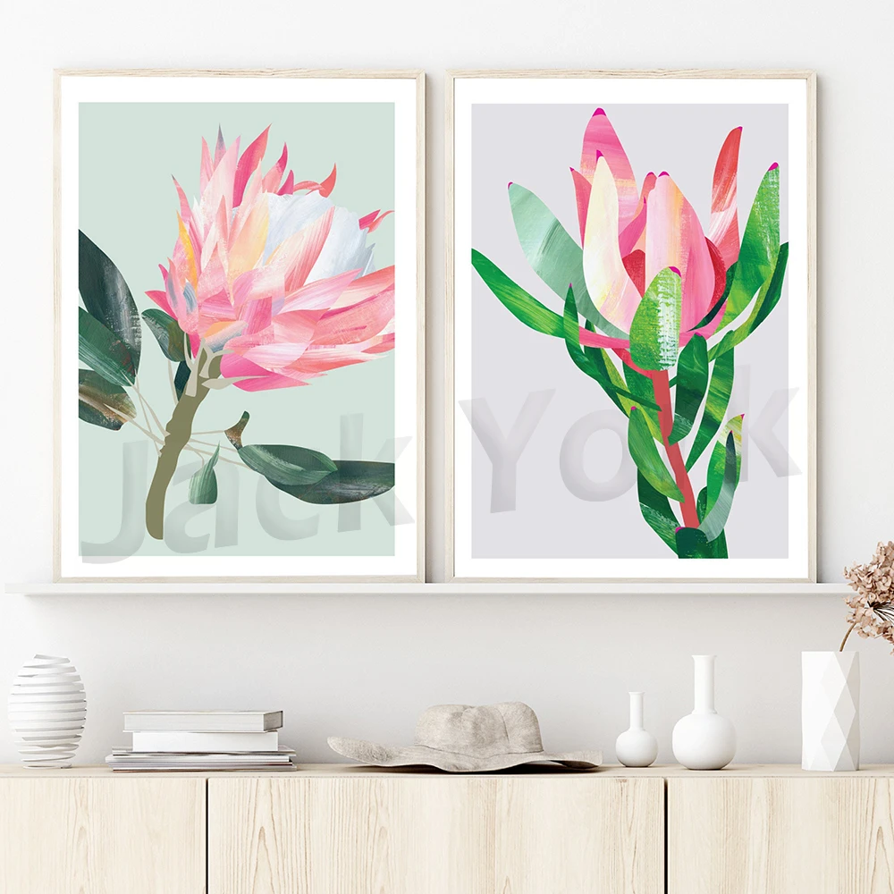 Protea Print , Printable Protea , Wall Art Print , Hand Painted Proteas Art, Australian Flowers Print , Florals