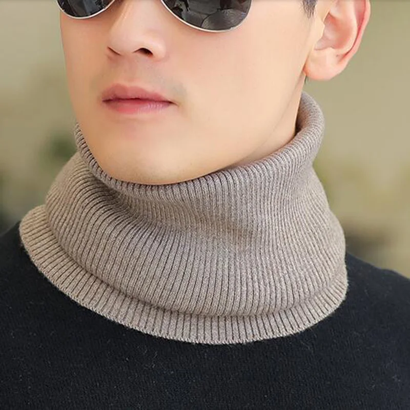 Fashion Men Solid Color Elastic Cotton Knit Pullover False Collar Warm Scarve Unisex Wool Thick Windproof Neck Guard Scarve O73