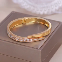 Trendy Geometry Round Bracelets & Bangles For Women Charm Crystal Cuff Bracelet Rose Gold Color Bangles Female Jewelry Accessory